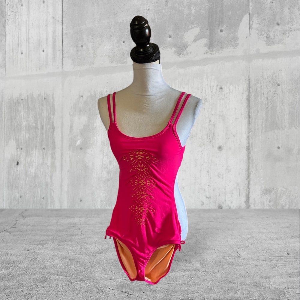 Joe Boxer hot pink crochet Cutout detail monokini junior's XL swimsuit